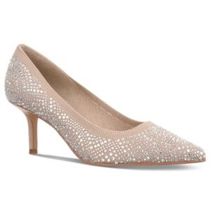 Thalia Sodi Nude Crystal-Embellished Pointed Toe Pumps